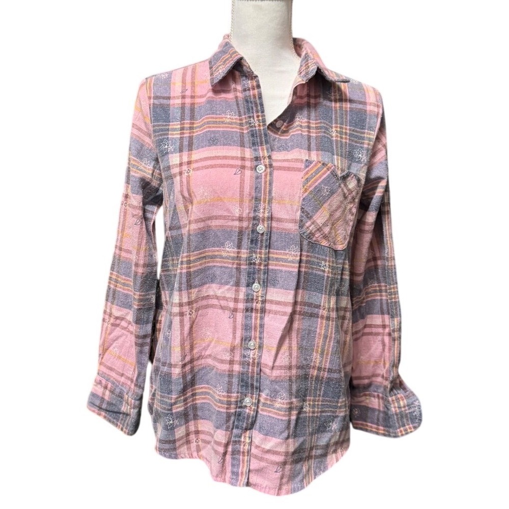 American Sweetheart‎ Plaid Button Up Shirt Pink Gray Flannel Feminine Farm